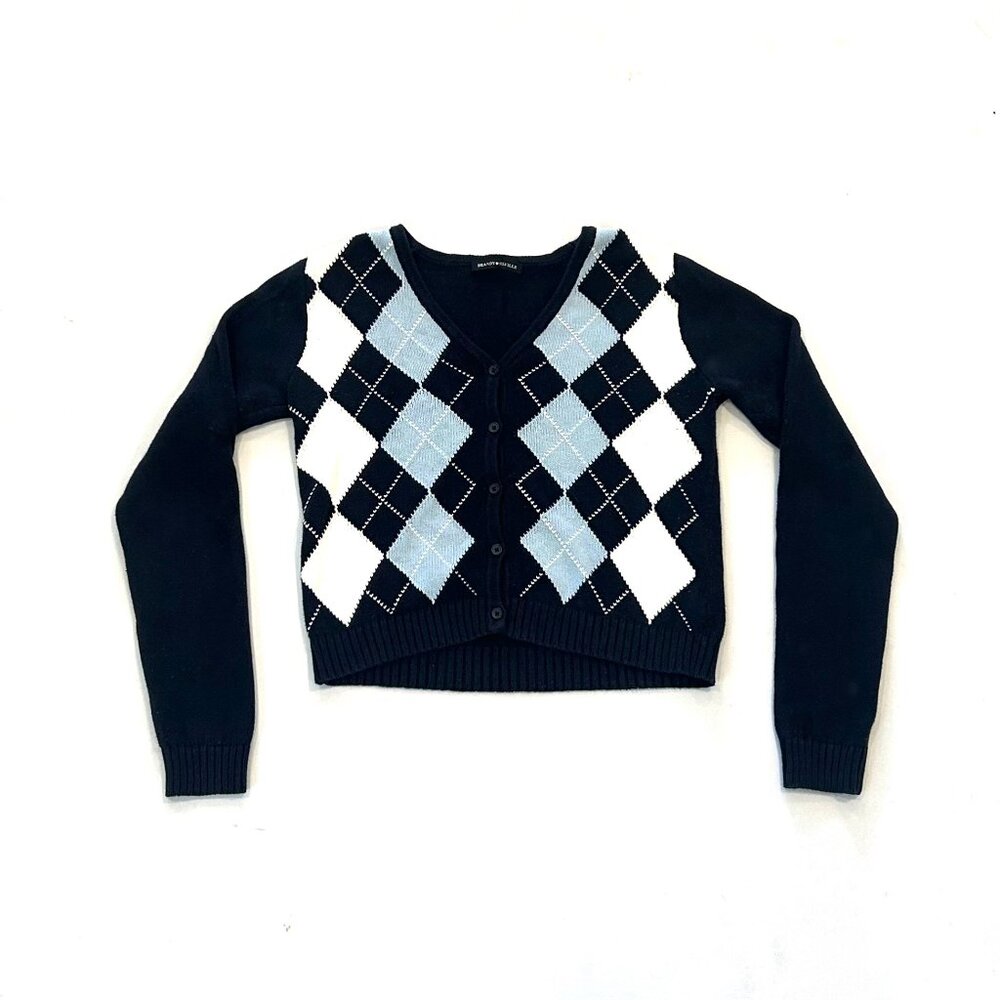 blue brandy melville argyle cardigan